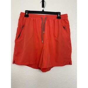 Sports Mens Orange Athletic Performance Shorts L Zipper Pockets Drawstring Gym